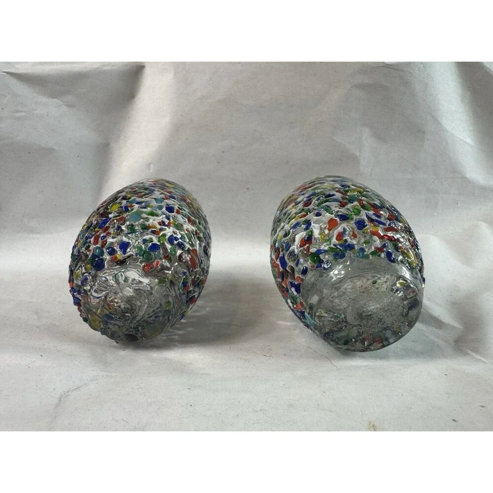 Set Of 2 Mexican Confetti Rocks Style Shot Glasses 3 Inches Colorful Handmade